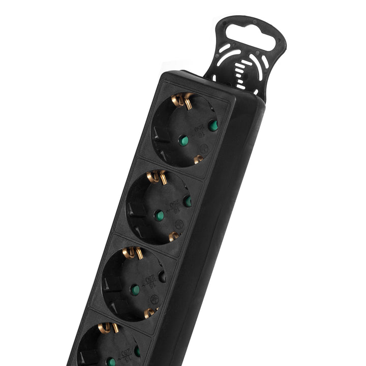 Maclean stekkerdoos, 5-polige verlengkabel, Met schakelaar, Zwart, Duits type, 3500W, 1,4m, MCE226G