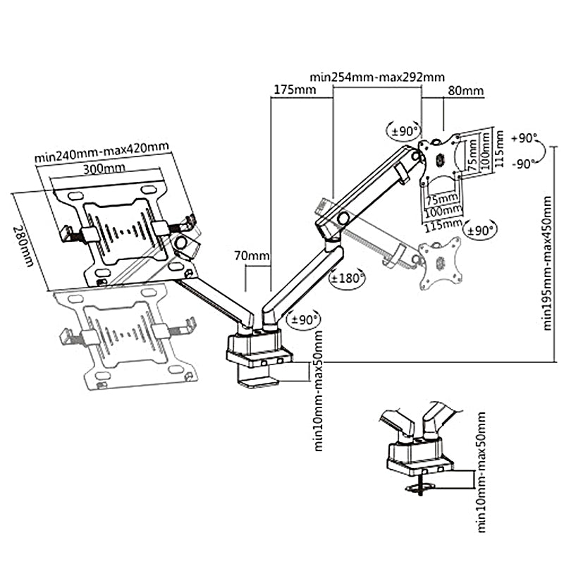 Bureausteun voor monitor en laptop 17 "-32" Maclean MC-813 2x8kg VESA 75x75, 100x100