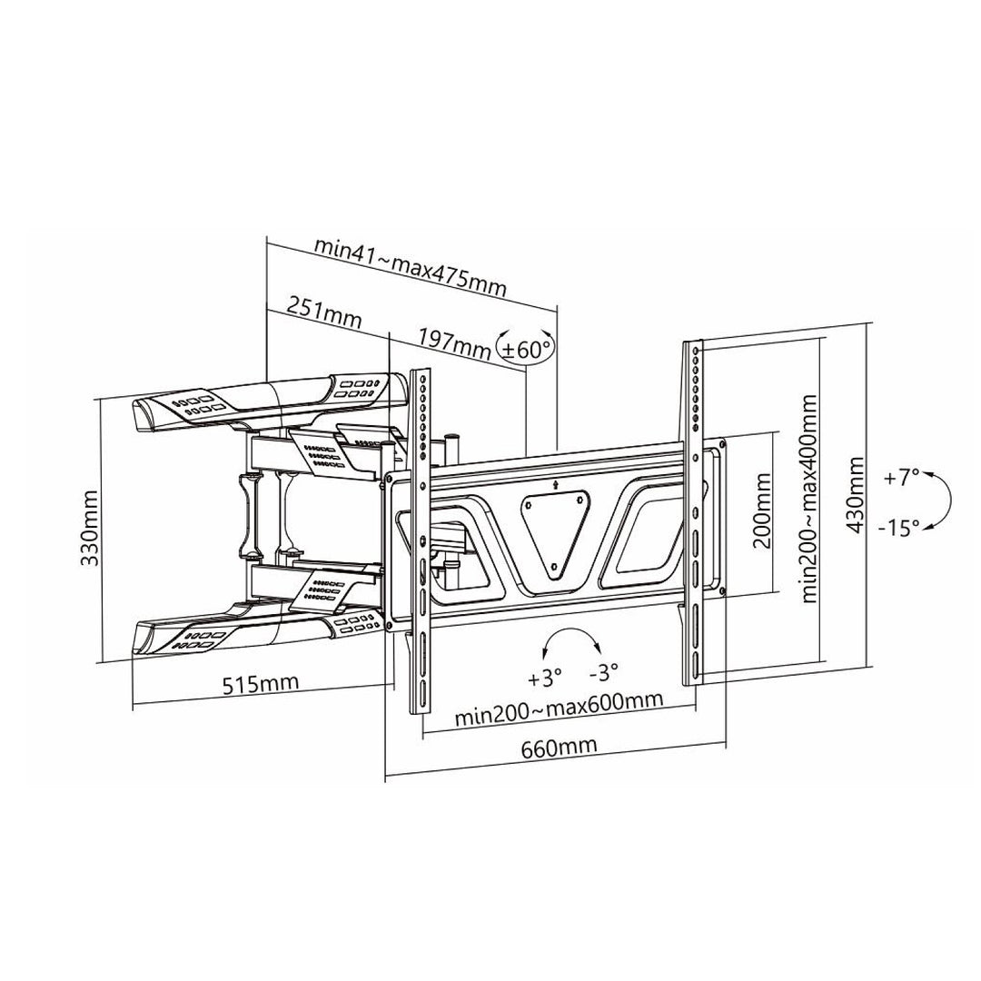 Maclean - Support pour TV ou moniteur 37-80" plat / Noir max Vesa 600x400 45kg - distance du mur 41-475mm