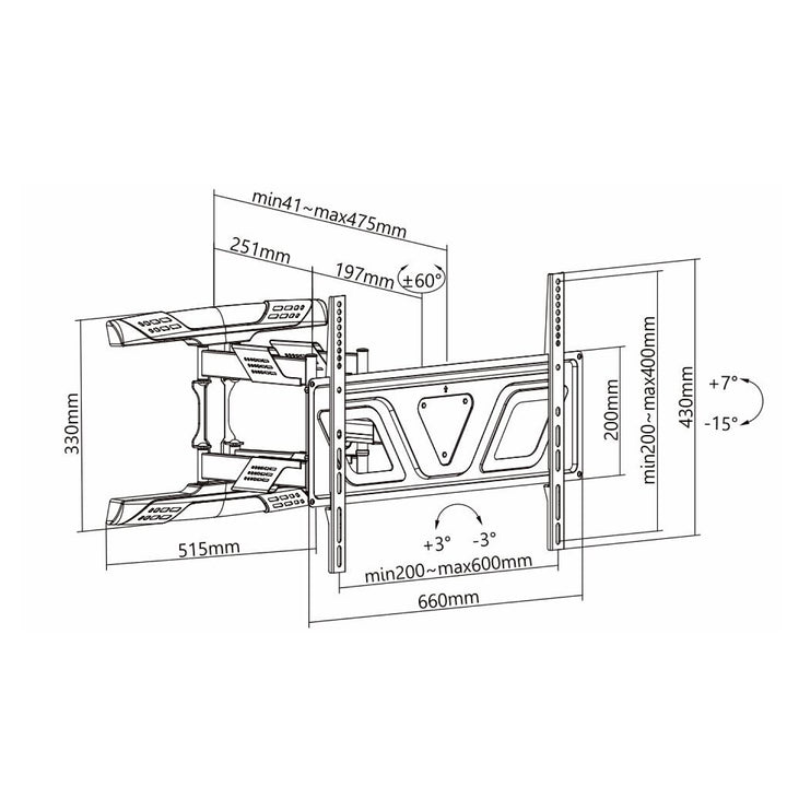 Maclean - Beugel voor tv of monitor 37-80 "plat / Zwart max Vesa 600x400 45kg - afstand van de muur 41-475mm