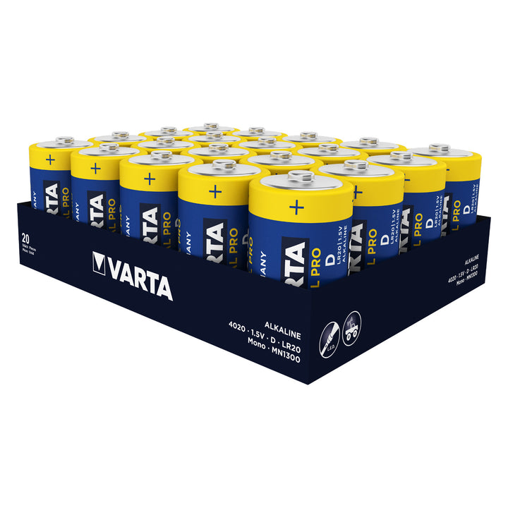 20x Varta Industrial R20/D alkaline batterijen Folie