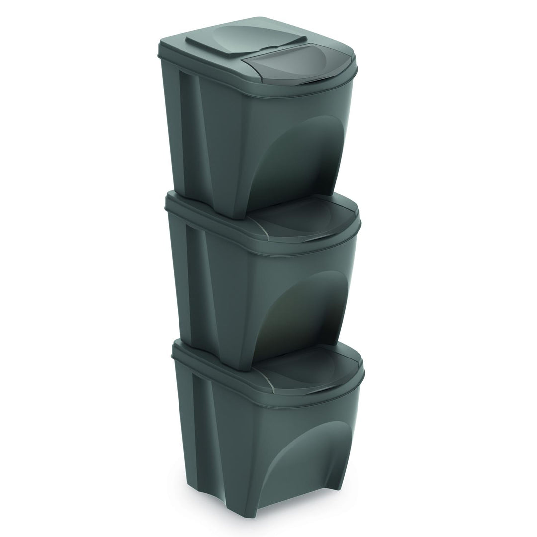 Prosperplast IKWB25S3-405U Sortibox 3x25L Ensemble de 3 Poubelles Système de Tri des Déchets Poubelles Plastique Couvercle Coloré 25 Litres (Gris)