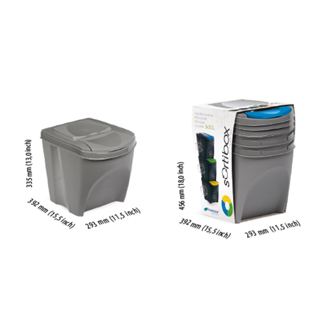 Prosperplast IKWB25S3-405U Sortibox 3x25L Ensemble de 3 Poubelles Système de Tri des Déchets Poubelles Plastique Couvercle Coloré 25 Litres (Gris)