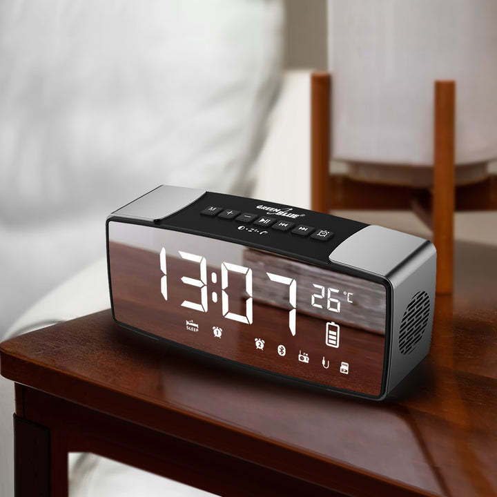 Radio-réveil Bluetooth 4.2, FM, entrée auxiliaire, 6W, température, alarme, horloge, 2200 mAh GreenBlue GB200