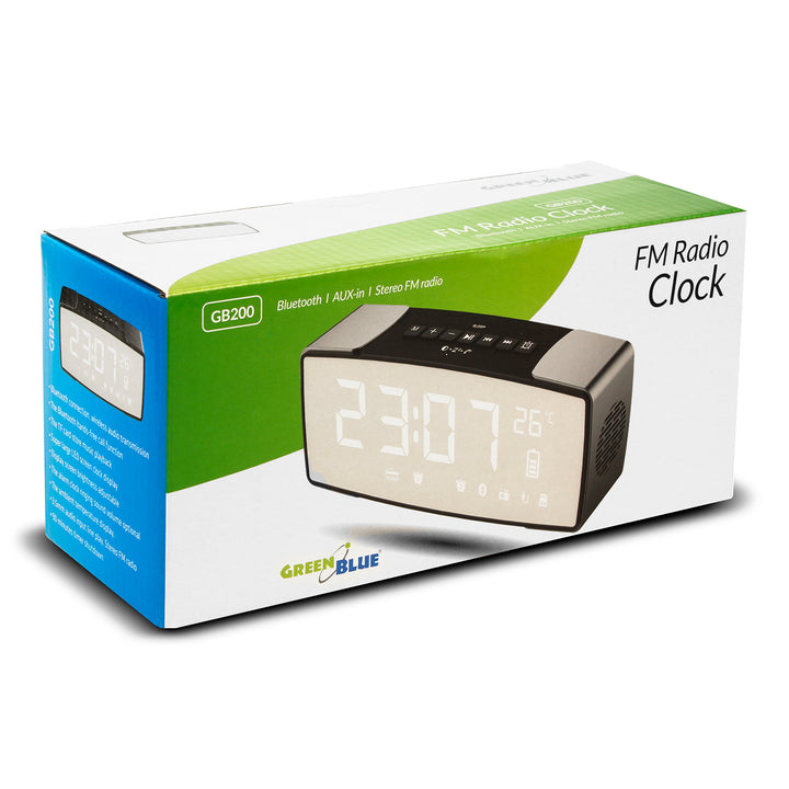 Bluetooth 4.2 klokradio, FM, aux-in, 6W, temperatuur, alarm, klok, 2200 mAh GreenBlue GB200