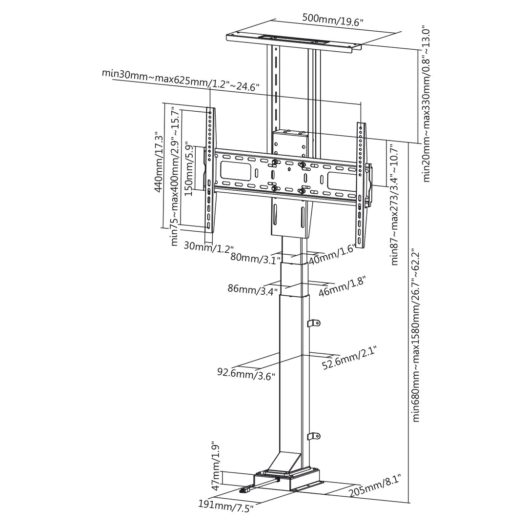 Maclean MC-866 Elektrische TV Beugel Lift met afstandsbediening voor 37-65" tv  max. 50 kg max VESA 600x400