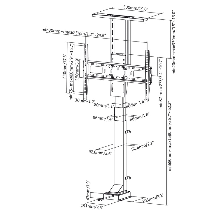 Maclean MC-866 Elektrische TV Beugel Lift met afstandsbediening voor 37-65" tv  max. 50 kg max VESA 600x400