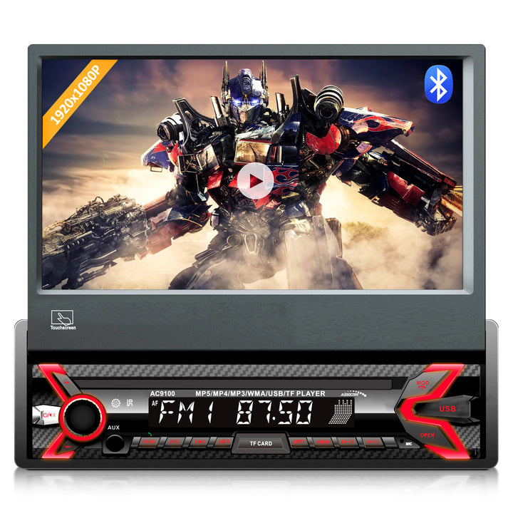 Audiocore AC9100 LCD Écran Tactile Rétractable 7" 1080P MP5 AVI DivX Bluetooth Mains Libres RDS + Télécommande