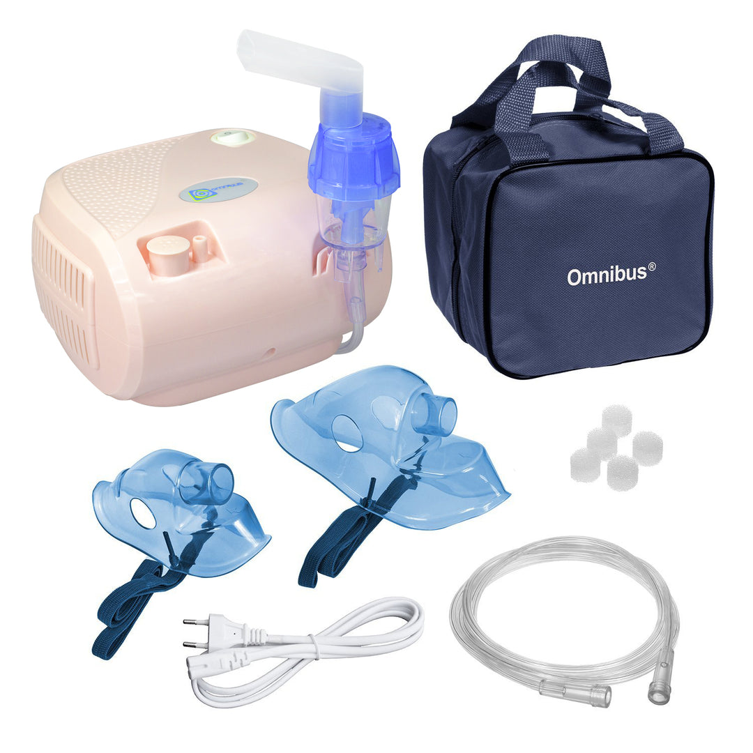 Omnibus inhalator, continue werking, 2 maskers, reservefilters, poeder roze, BR-CN116B