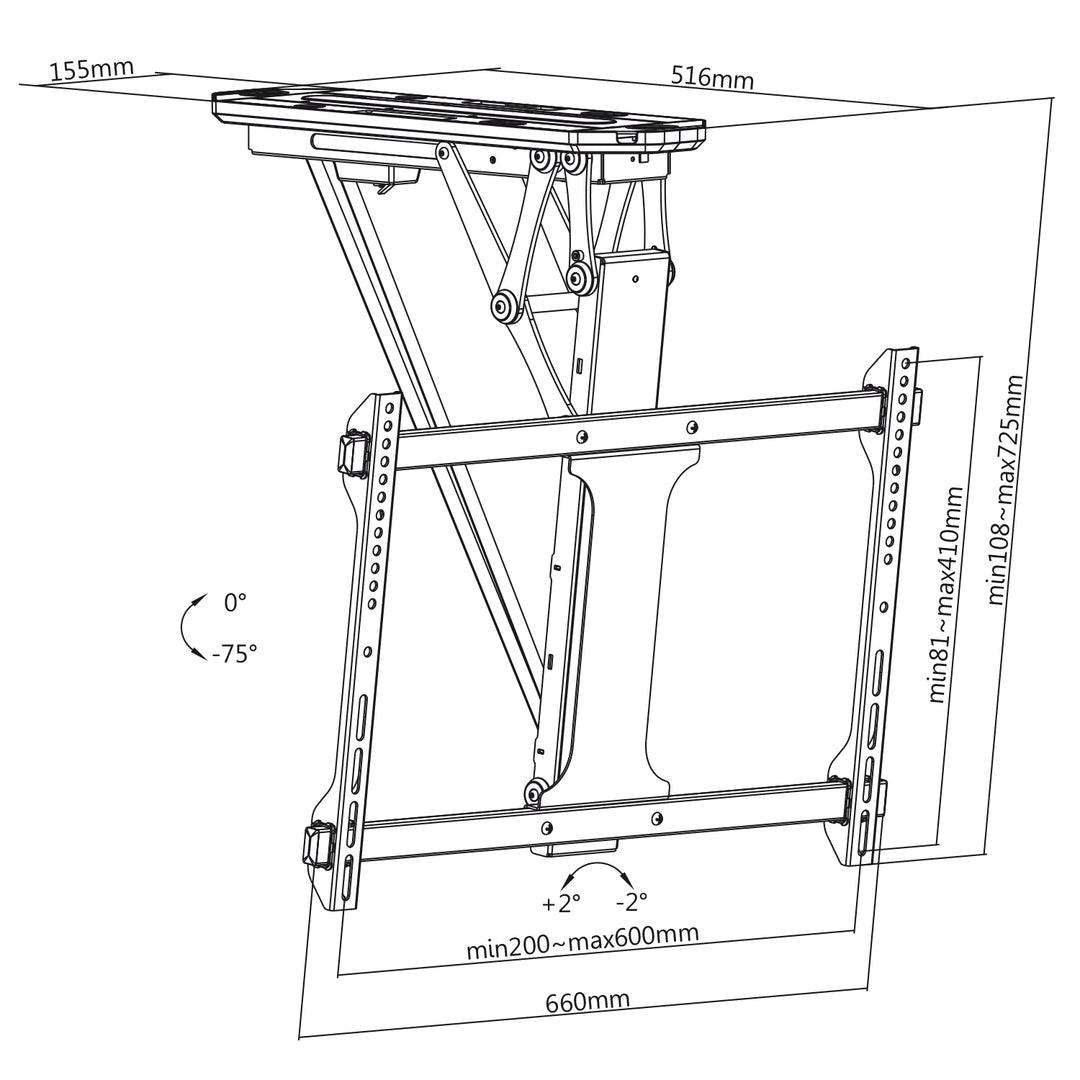 Maclean MC-880 Support TV électrique inclinable pour plafond, pentes de toit avec télécommande, 32-70", jusqu'à 35 kg, VESA max 600x400