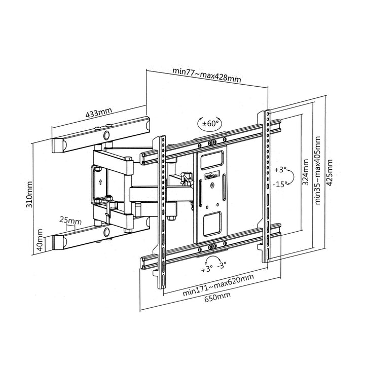 Support TV 37-80" Maclean MC-881 noir max vesa 600x400 60kg