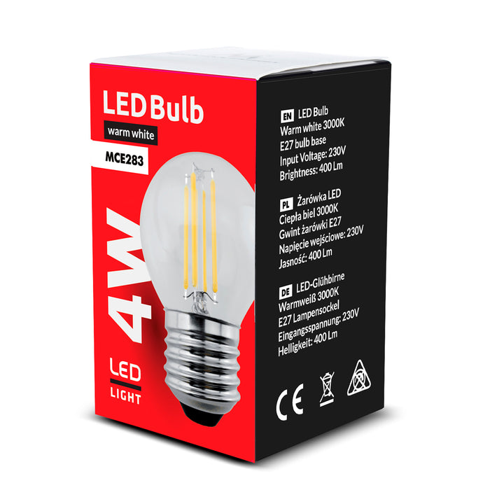 Lampe à incandescence LED E27, 4W 230V Maclean Energy MCE283 WW blanc chaud 3000K 400lm rétro décoratif edison G45