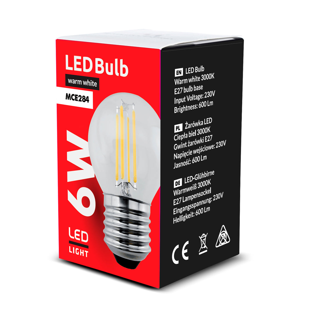 LED filament lamp E27, 6W 230V Maclean Energy MCE284 WW warm wit 3000K 600lm retro decoratieve edison