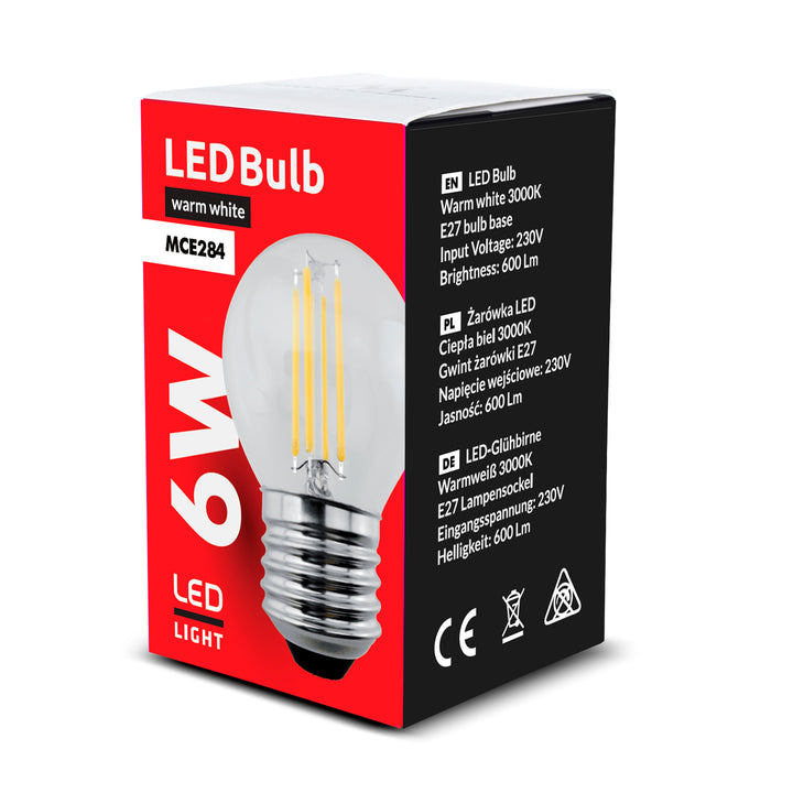 LED filament lamp E27, 6W 230V Maclean Energy MCE284 WW warm wit 3000K 600lm retro decoratieve edison