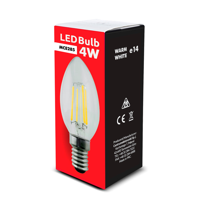 Lampe à incandescence LED E14, 4W 230V Maclean Energy MCE285 WW blanc chaud 3000K 400lm bougie décorative rétro edison C37