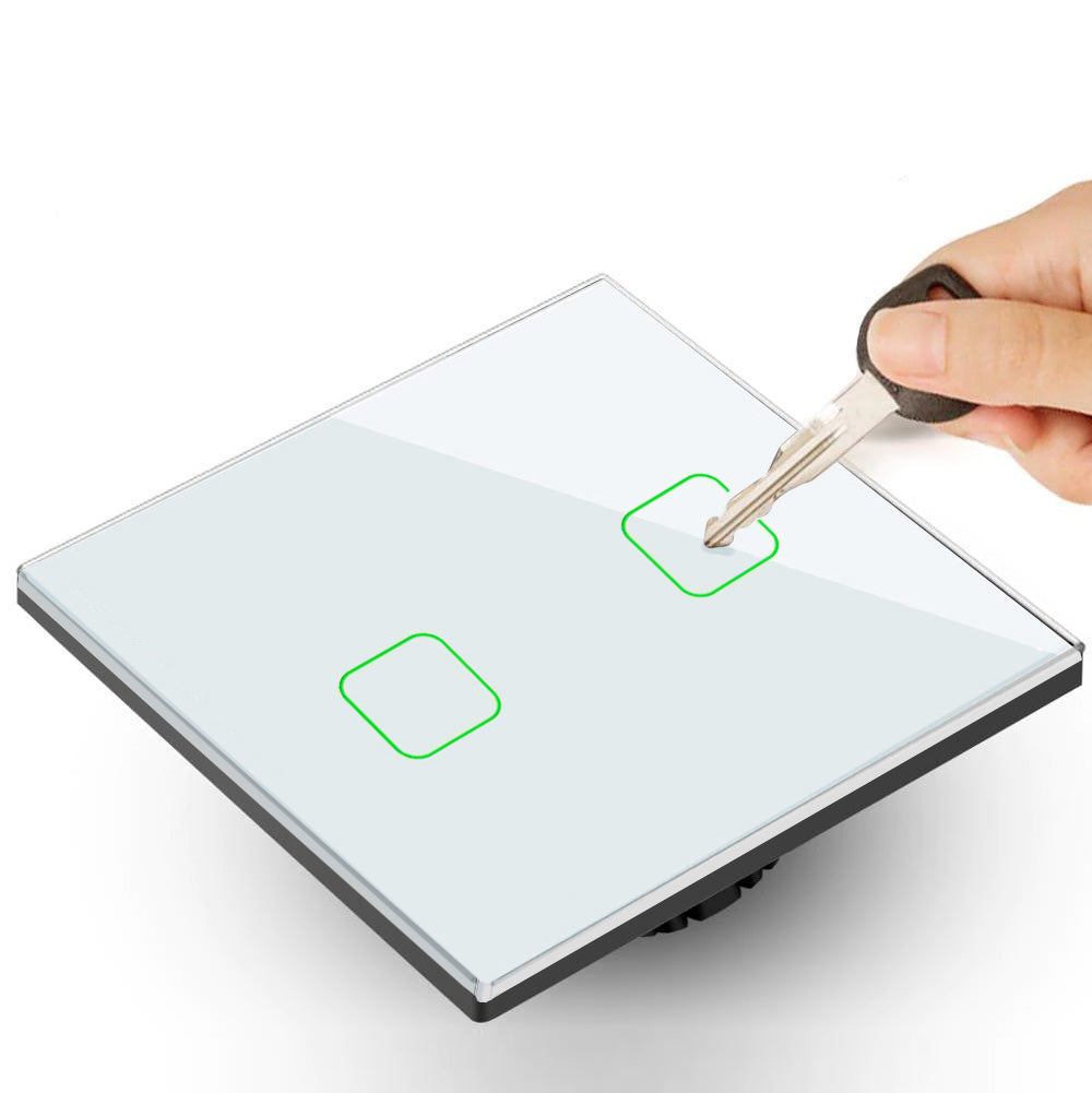 Interrupteur tactile en verre trempé avec deux boutons carrés lumineux à LED Maclean Energy MCE703W