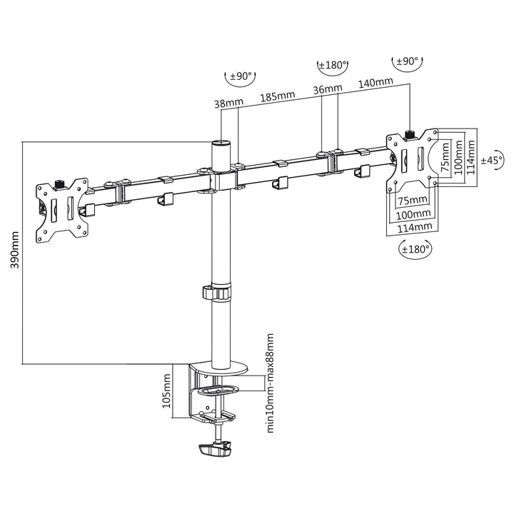 BUREAUBEUGEL VOOR 2 LCD-LED-MACLEAN-MONITORS 17- 32'' MC-884