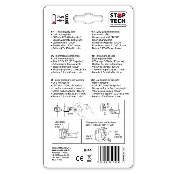 Maclean - MCE355 - LED Fiets Achterlicht  - 3 lichtmodi: SMART, 100% steady, Flash - Hoge helderheid: 125 lumen - 37x37x16mm