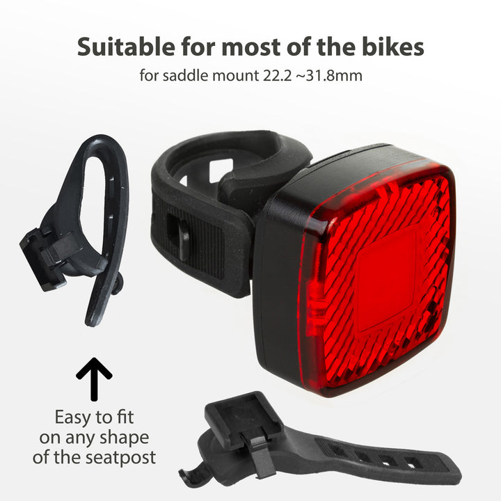 Maclean - MCE355 - Feu arrière de vélo LED - 3 modes d'éclairage : SMART, 100% fixe, Flash - Haute luminosité : 125 lumens - 37x37x16mm