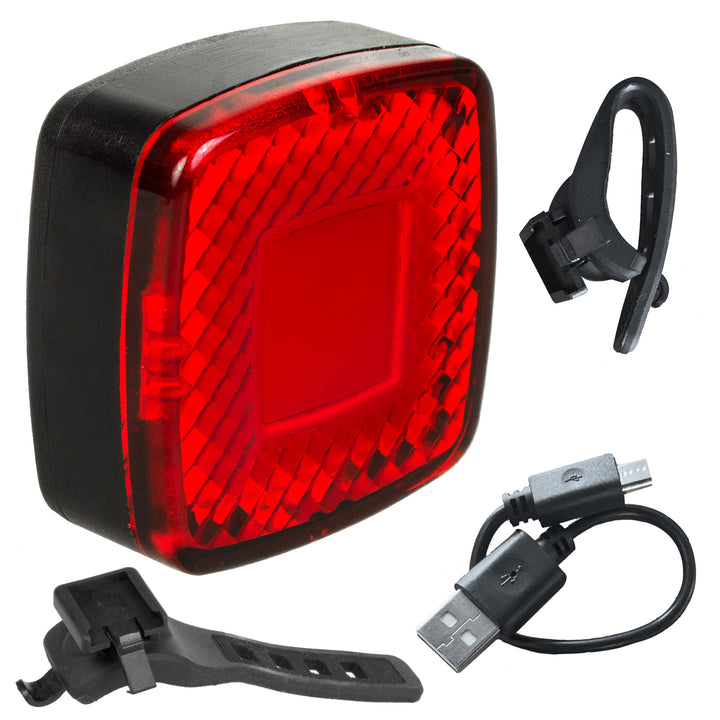 Maclean - MCE355 - Feu arrière de vélo LED - 3 modes d'éclairage : SMART, 100% fixe, Flash - Haute luminosité : 125 lumens - 37x37x16mm