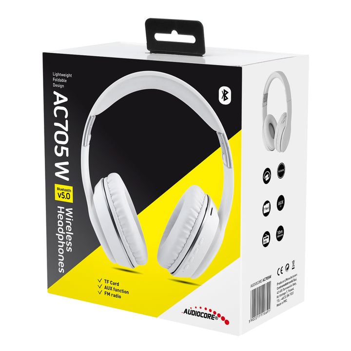 Draadloze V5.0 + EDR-hoofdtelefoon Audiocore AC705 W wit Bluetooth