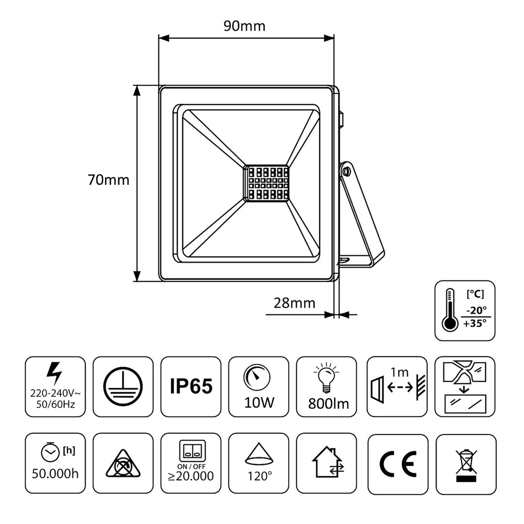 LED slim 10W schijnwerper, 800lm warm wit (3000K) Maclean Energy MCE510 WW, IP65, PREMIUM