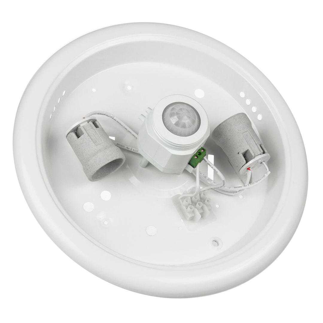 Plafonnier avec capteur de mouvement et crépusculaire PIR et source lumineuse remplaçable 2x max 40W avec culot de lampe E27, 220-240V ~ 50 / 60Hz MCE324