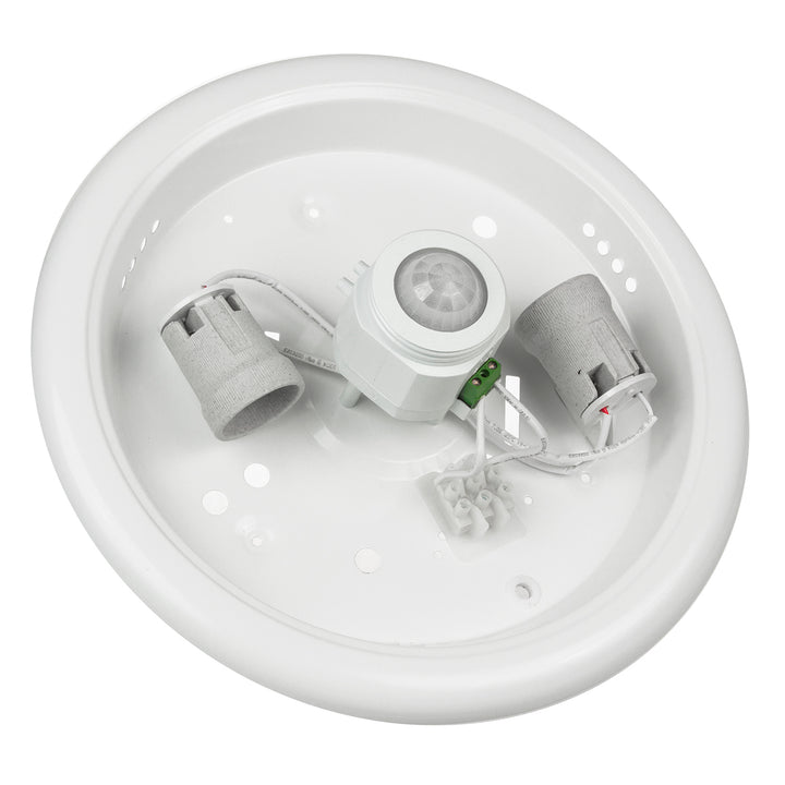 Plafonnier avec capteur de mouvement et crépusculaire PIR et source lumineuse remplaçable 2x max 40W avec culot de lampe E27, 220-240V ~ 50 / 60Hz MCE324