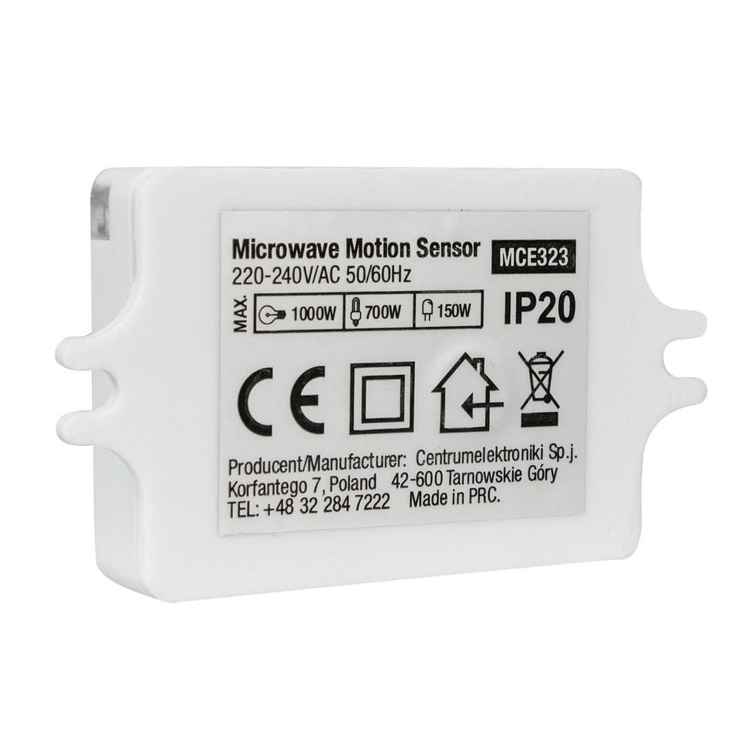 Capteur de mouvement à micro-ondes Maclean Energy MCE323 avec niveau d'intensité lumineuse, durée d'éclairage et sensibilité/plage de fonctionnement réglables