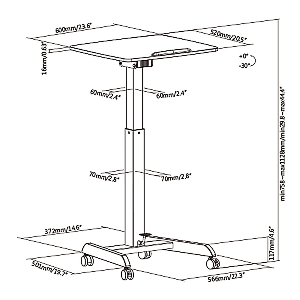 Maclean - Laptoptafel met wielen | Zit-sta bureau in hoogte verstelbaar tot maximaal 113cm 30 graden kantelbaar | Wit