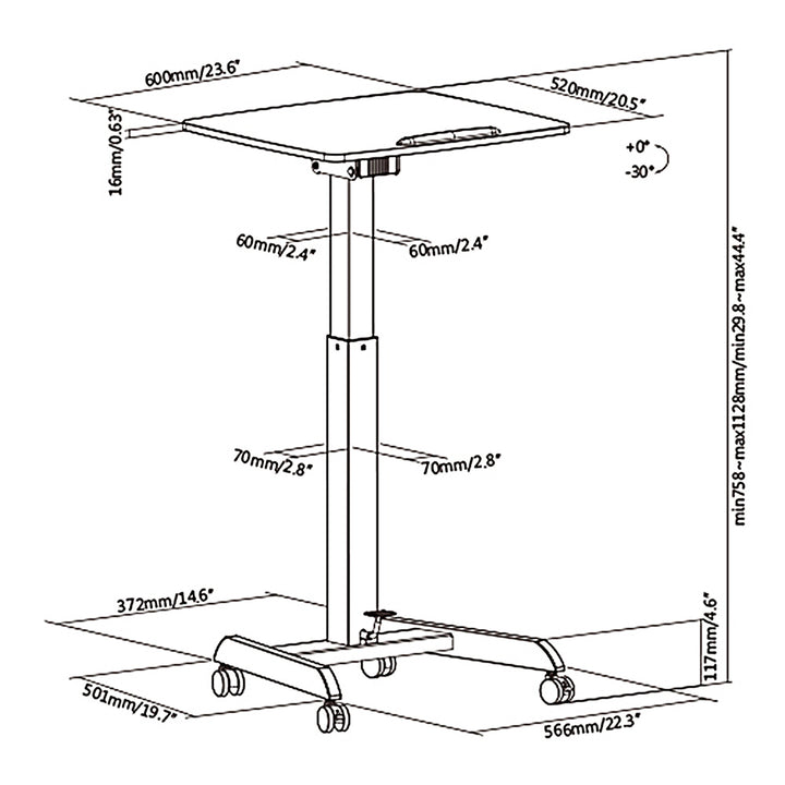 Maclean - Laptoptafel met wielen | Zit-sta bureau in hoogte verstelbaar tot maximaal 113cm 30 graden kantelbaar | Wit