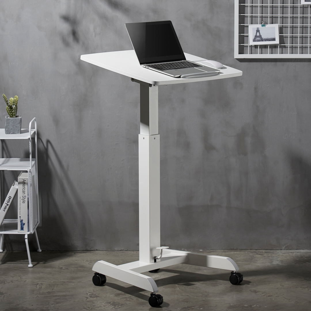 Maclean - Laptoptafel met wielen | Zit-sta bureau in hoogte verstelbaar tot maximaal 113cm 30 graden kantelbaar | Wit