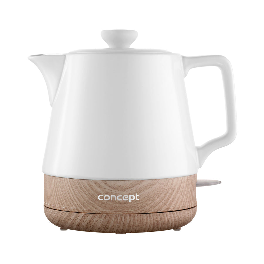 Concept RK0060 1,0 liter keramische waterkoker, witte kleur plus houtstructuur