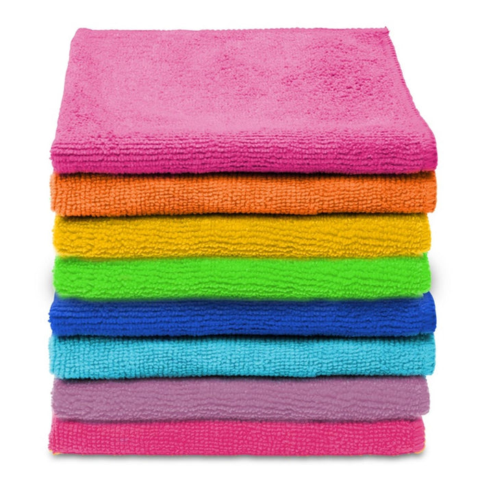 Een set van 8 doeken Vileda Microfiber Colors doeken