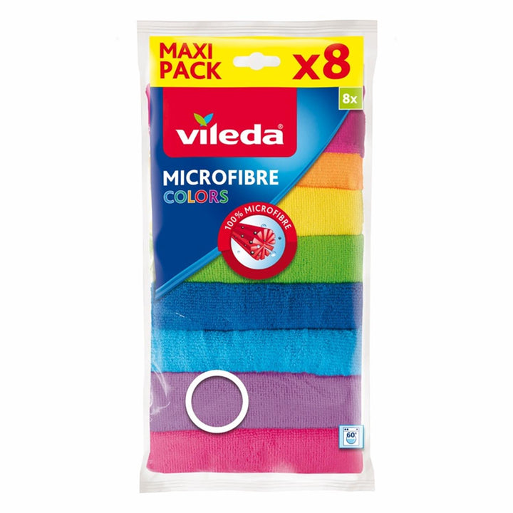 Een set van 8 doeken Vileda Microfiber Colors doeken