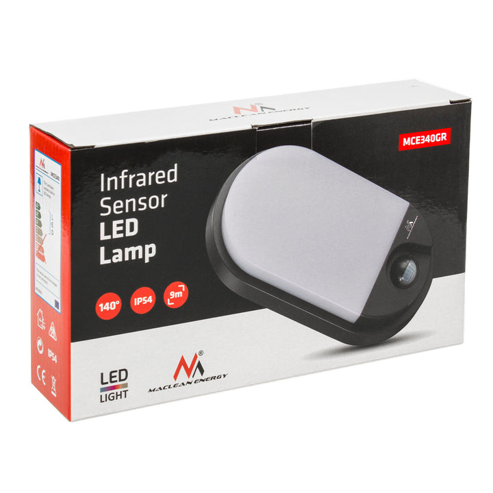 Maclean MCE340 GR LED lamp met infrarood bewegingssensor - 1100lm  - 15W  - IP54 - grijs