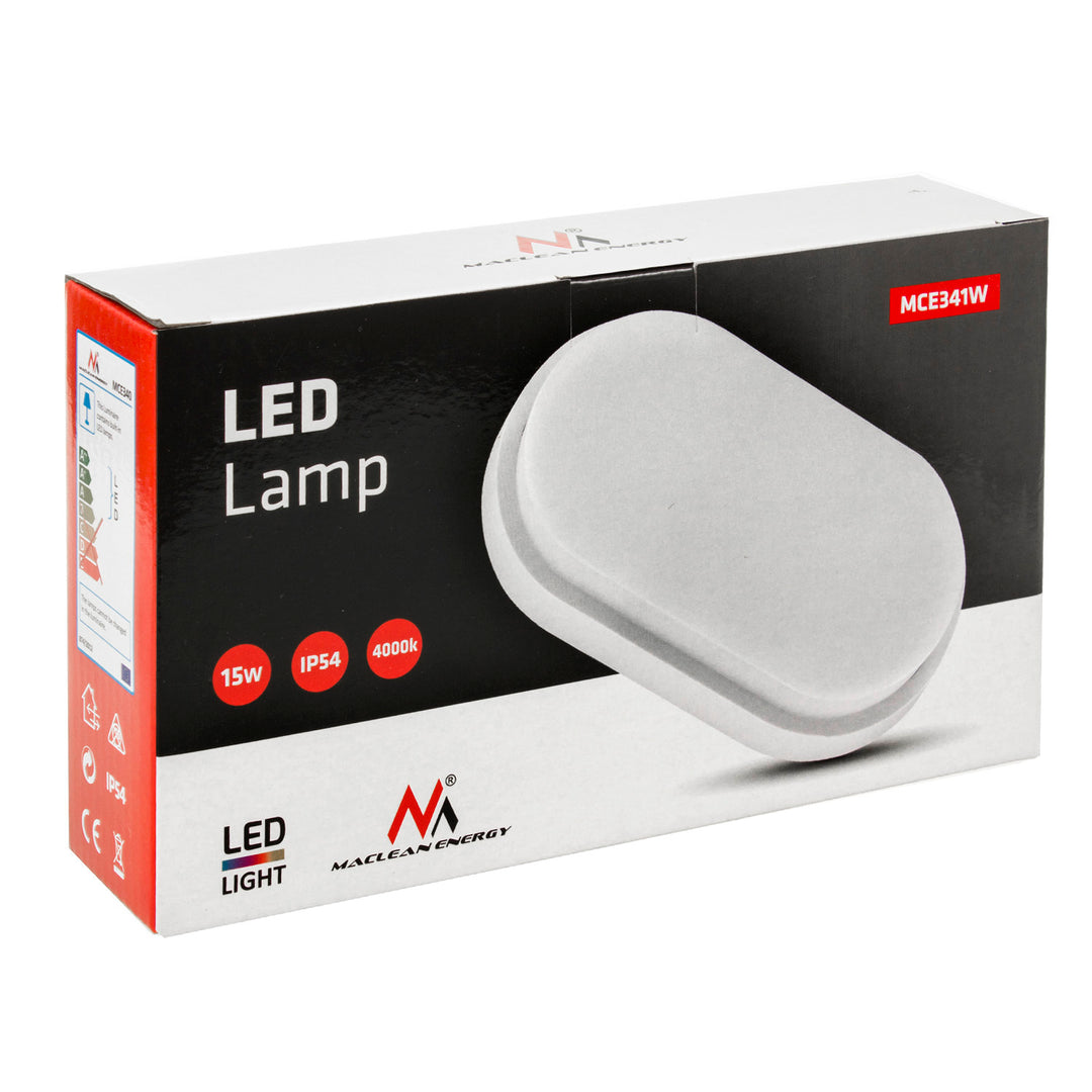 Applique et plafonnier LED Maclean MCE341 W 1100lm - 15W - IP54 - blanc, blanc naturel (4000K)