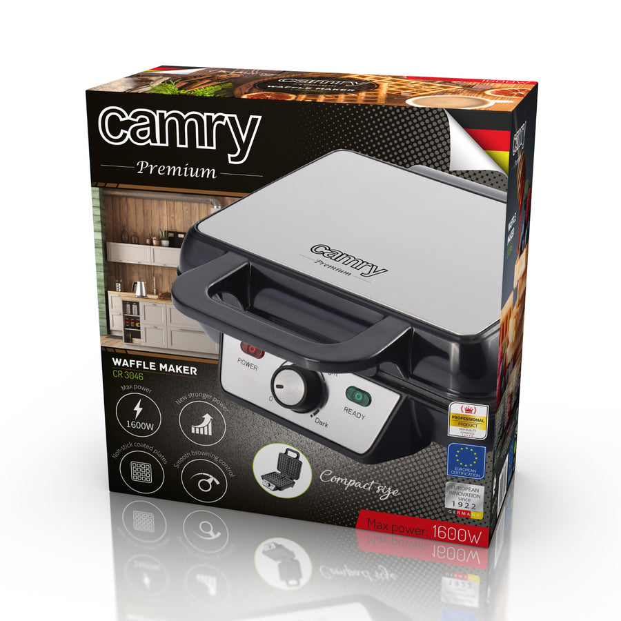 De Camry CR 3046 1600W wafelijzer bakt 2 XXL wafels tegelijk