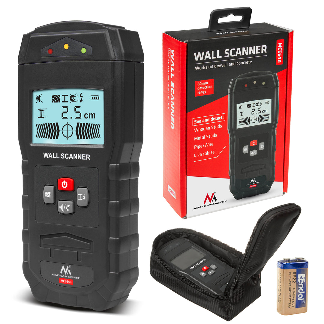 Maclean MCE640 Detectieapparaat 3 in 1 kabel, hout- en metaaldetector, wandscannerdetector, detector, LED- display, werkt op batterijen