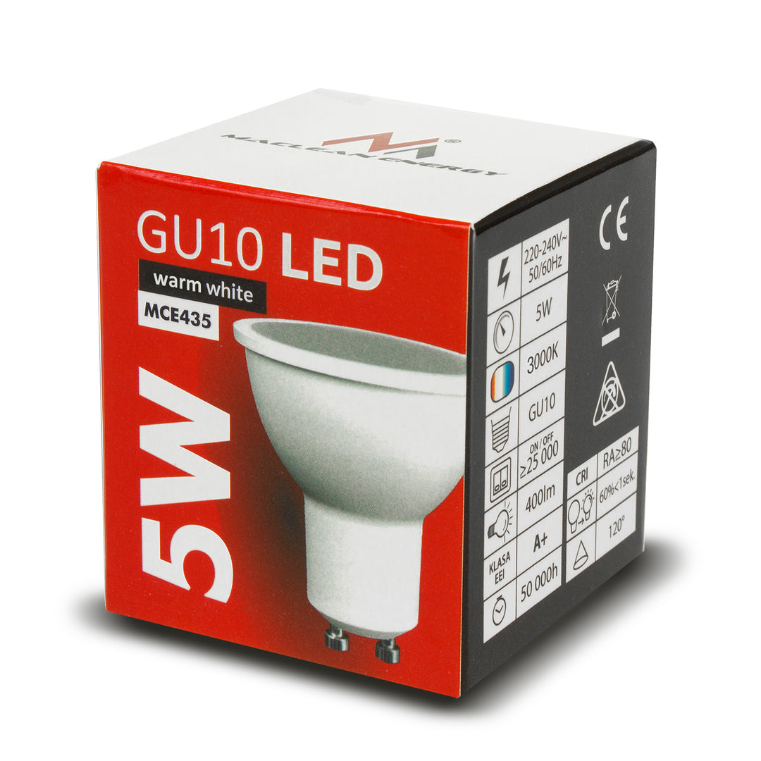 LED-lamp GU10 5W Maclean Energy MCE435 WW warm wit 3000K, 220-240V ~, 50 / 60Hz, 400 lumen