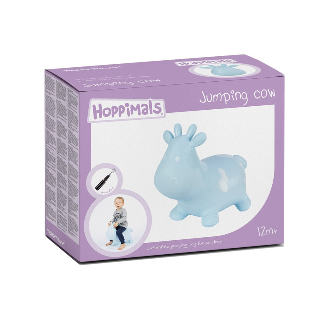 Hoppimals Rubberen Springdier Blauw Koetje + pomp - een enorm en uniek springplezier