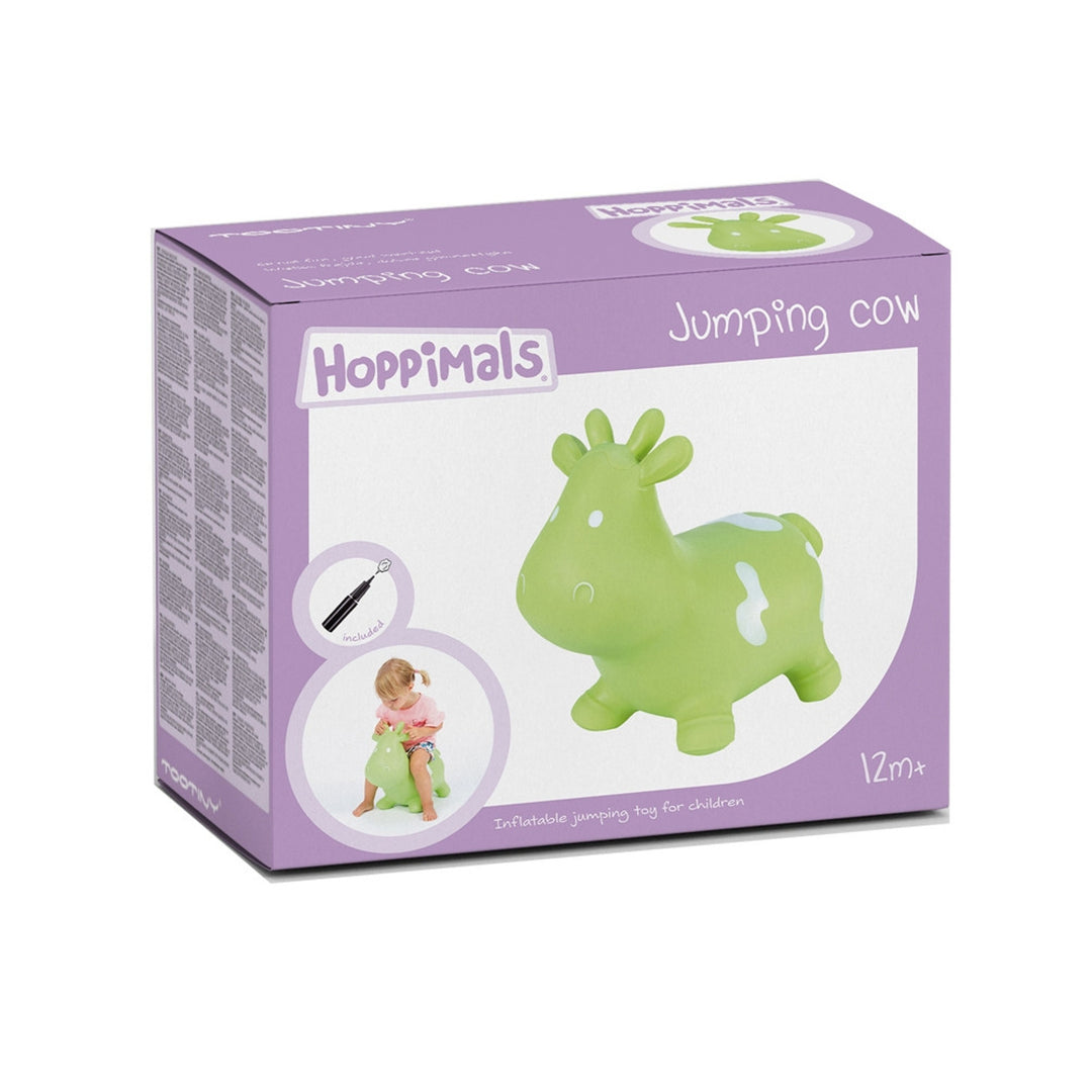 Hoppimals Rubber Jumping Animal Green Cow + pompe - un plaisir de saut énorme et unique