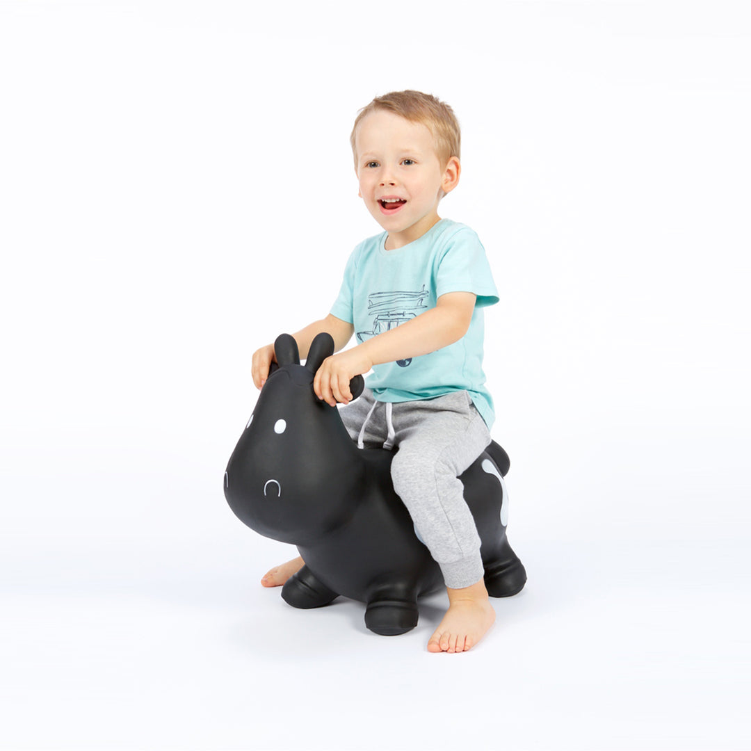 Hoppimals Rubber Jumping Animal Black Cow - un plaisir de saut énorme et unique