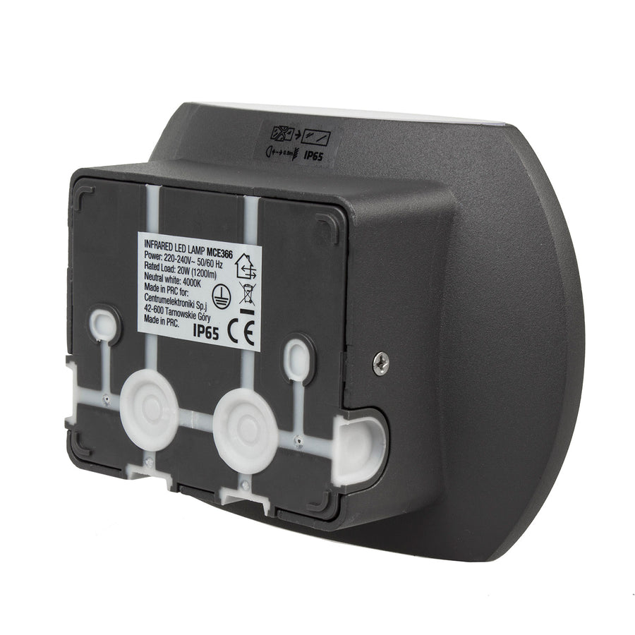 Maclean Energy MCE366 - PC+ALU, 20W (1600lm) Neutraal Witte 4000K IP65 grijze LED wandlamp met PIR sensor