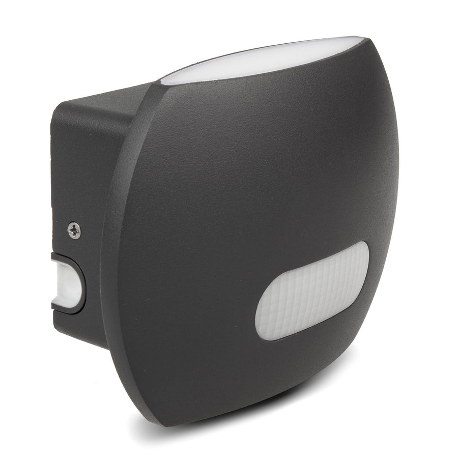 Maclean Energy MCE366 - PC+ALU, 20W (1600lm) Neutraal Witte 4000K IP65 grijze LED wandlamp met PIR sensor