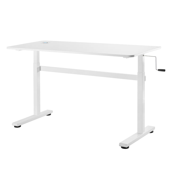 Ergo Office - Zit-sta bureau 140x60cm Handmatig in hoogte verstelbaar bureau max. 117cm | Ergonomische tafel Belastbaar tot 40kg Wit