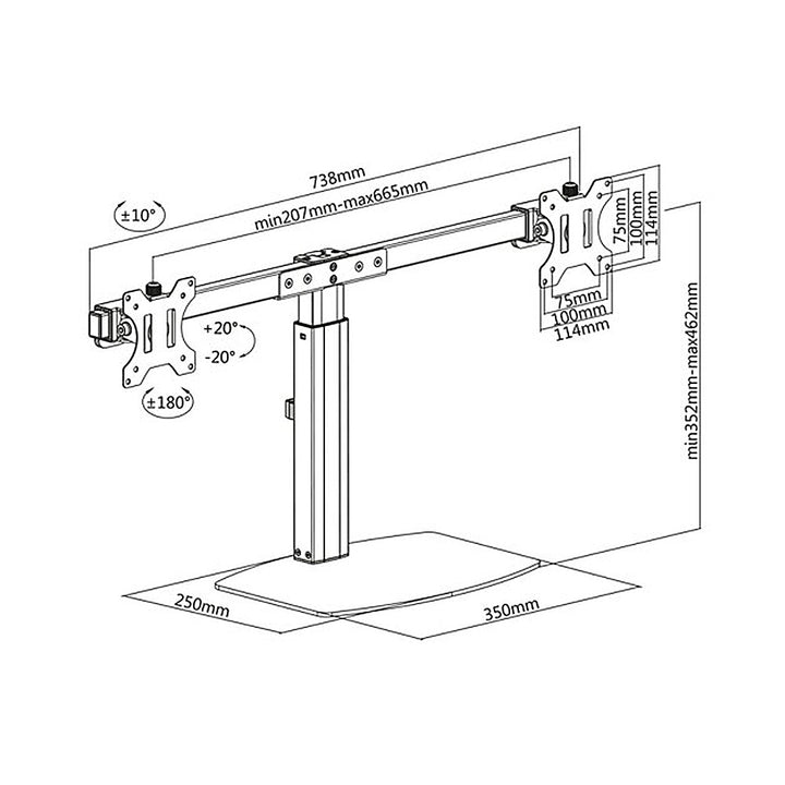 ERGOOFFICE  - ER-411 Universele 2 x Monitor Beugel - Vrijstaand voor Twee Monitoren 17" - 27'' 2 x 6kg