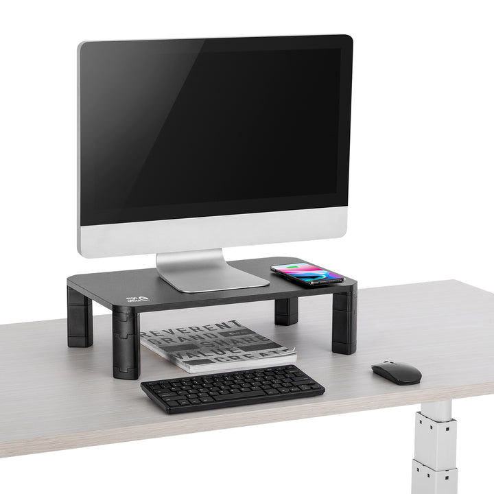 Ergo Office - In hoogte verstelbare schermstandaard met draadloze Qi-oplader voor monitoren 17"~32" tot max. 20kg