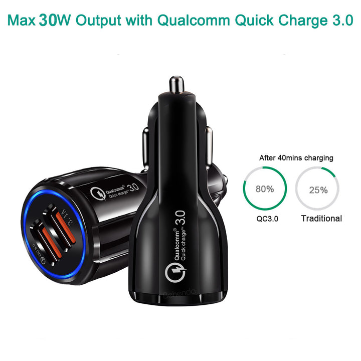 Maclean MCE478 B Chargeur USB 2 emplacements 12-24 V Allume-cigare Quick Charge 3.0 Charge rapide de voiture 1xQC3.0 5 V/3 A, 9 V/1,8 A, 12 V/1,6 A 1 x 5 V/3,1 A Chargeur de voiture pour téléphone portable Noir