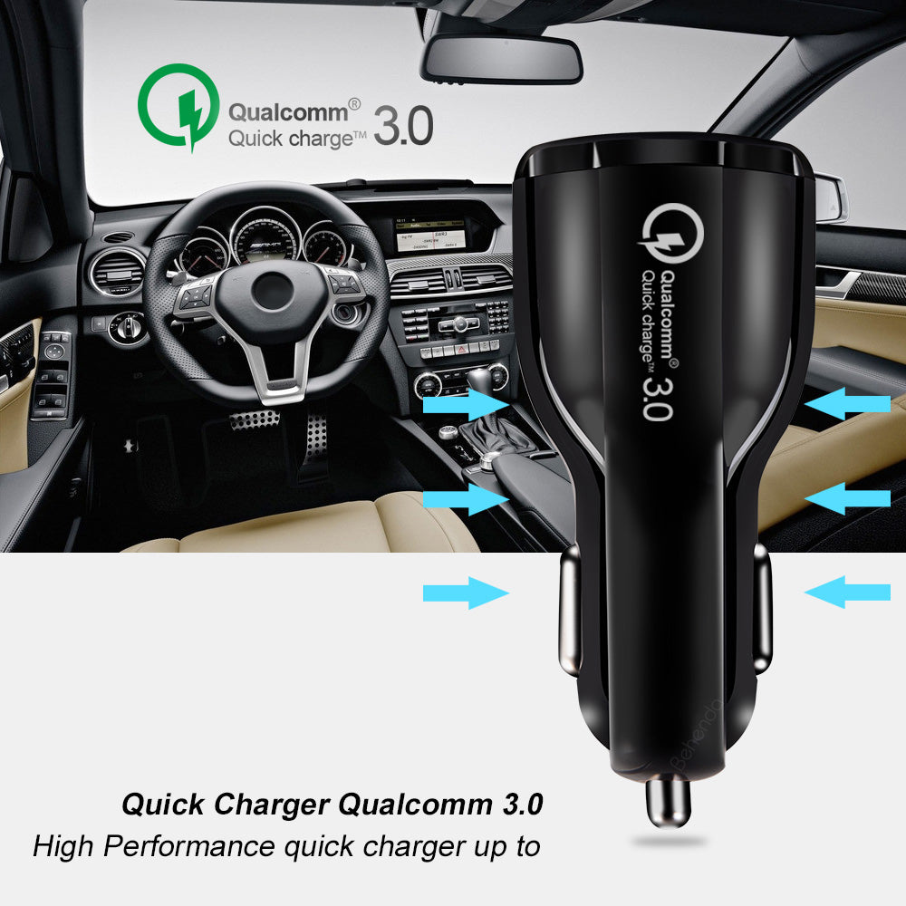 Maclean MCE478 B Chargeur USB 2 emplacements 12-24 V Allume-cigare Quick Charge 3.0 Charge rapide de voiture 1xQC3.0 5 V/3 A, 9 V/1,8 A, 12 V/1,6 A 1 x 5 V/3,1 A Chargeur de voiture pour téléphone portable Noir